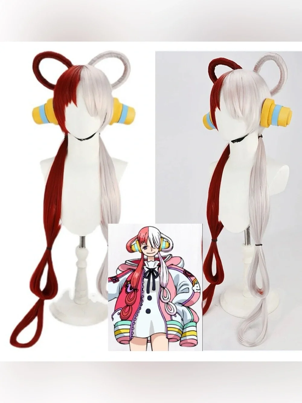 Uta one piece anime character Two-Tone Pink & Red Long wig - Picture 1 of 7
